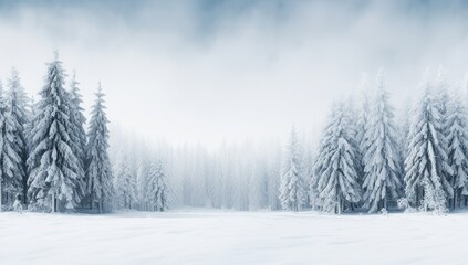 Snow-covered forest under a heavy winter sky.