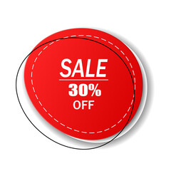 Sticker with price, sale on a white background. Realistic oval discount sticker, advertising badge, trade label. Vector illustration.