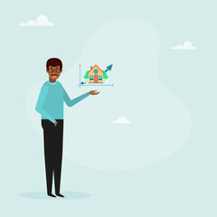 Investment in home and real estate, rising real estate prices or mortgage calculation chart. Concept of making a decision to buy or rent a house. Vector.
