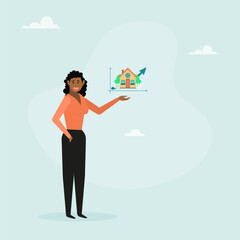 Investment in home and real estate, rising real estate prices or mortgage calculation chart. Concept of making a decision to buy or rent a house. Vector.
