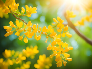 beautiful yellow cassia flowers in the garden