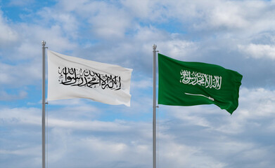 Afghanistan and Saudi Arabia flags, country relationship concepts