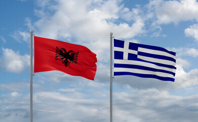 Greece and Albania flags, country relationship concept