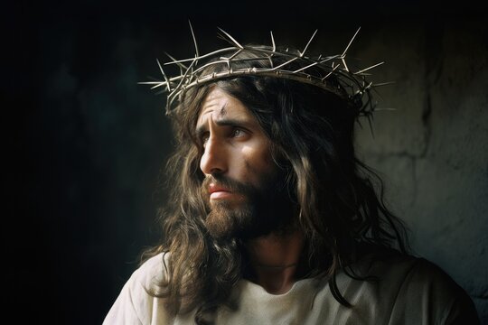 Photorealist image of Jesus Christ with a crown of thorns