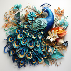 Watercolor Peacock bouquets Illustration, Generative Ai