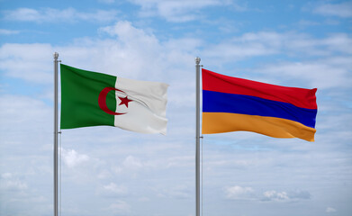 Armenia and Algeria flags, country relationship concept