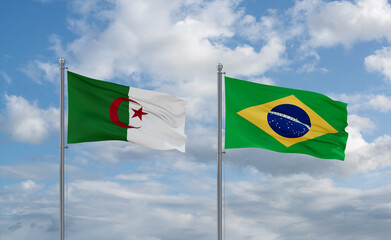 Algeria and Brazil flags, country relationship concept