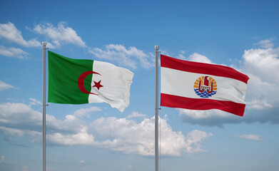 Algeria and French Polynesia flags, country relationship concept