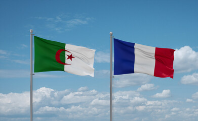 Algeria and France flags, country relationship concept