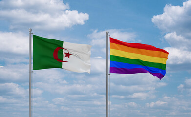 Gay Pride and Algeria flags, country relationship concept