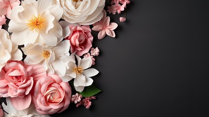 Decorative background template with flowers on black