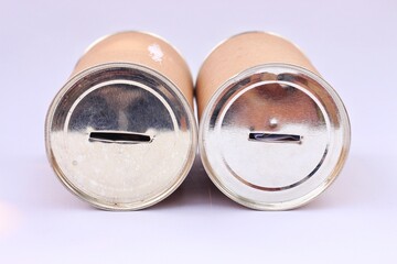 Tin piggy bank isolated white background