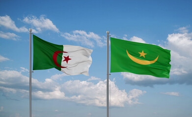 Mauritania and Algeria flags, country relationship concept