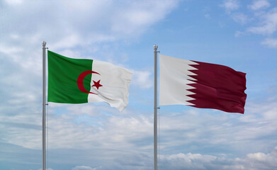 Qatar and Algeria flags, country relationship concept