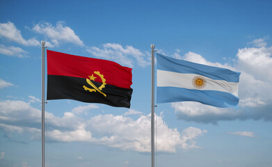 Argentina and Angola flags, country relationship concept