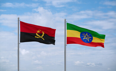 Ethiopia and Angola flags, country relationship concept