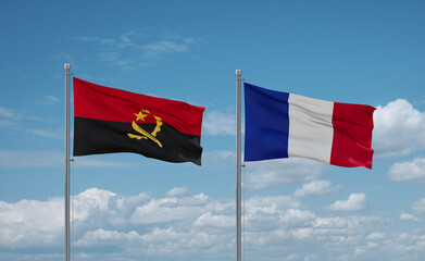 Angola and France flags, country relationship concept