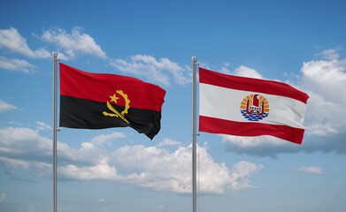 Angola and French Polynesia flags, country relationship concept