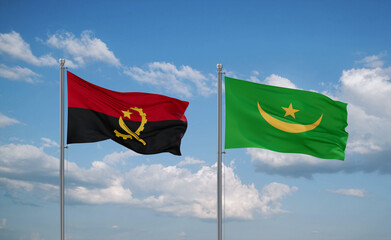 Mauritania and Angola flags, country relationship concept