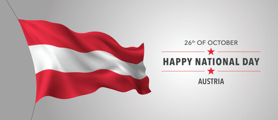 Austria happy national day greeting card, banner with template text vector illustration - obrazy, fototapety, plakaty