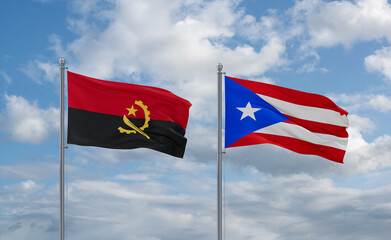 Puerto Rico and Angola flags, country relationship concept