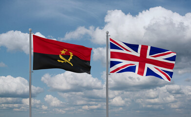 United Kingdom and Angola flags, country relationship concept
