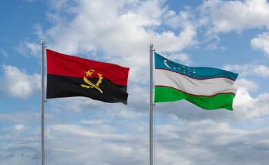 Uzbekistan and Angola flags, country relationship concept