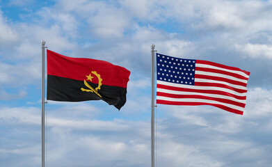 USA and Angola flags, country relationship concepts