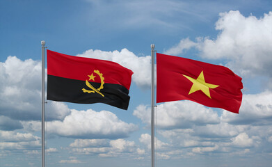 Vietnam and Angola flags, country relationship concept