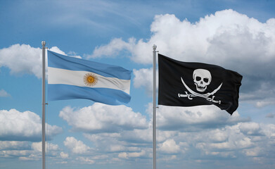 Pirate and Argentina flags, country relationship concept