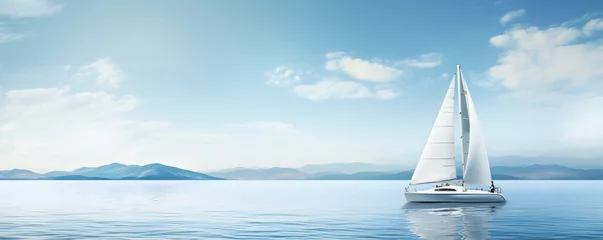 Rolgordijnen Small white sailboat on the blue sea in a clear day © Adrian Grosu