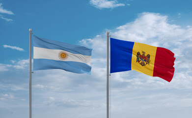 Moldova and Argentina flags, country relationship concept