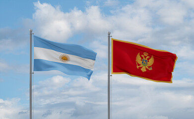 Montenegro and Argentina flags, country relationship concept