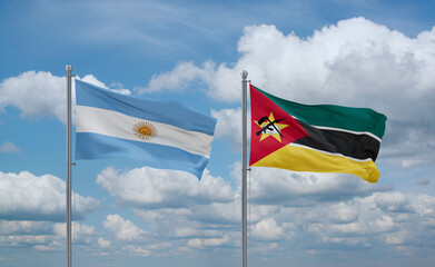 Mozambique and Argentina flags, country relationship concept