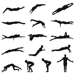 Set of vector silhouettes of swimming Olympiads competition