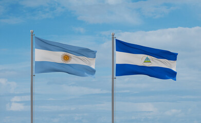 Nicaragua and Argentina flags, country relationship concept