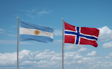 Norway and Argentina flags, country relationship concept
