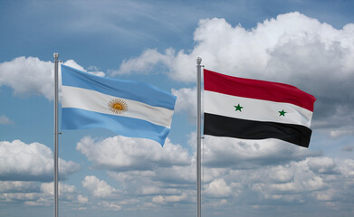 Venezuela and Argentina flags, country relationship concept