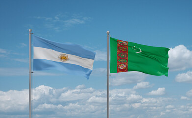 Turkmenistan and Argentina flags, country relationship concept