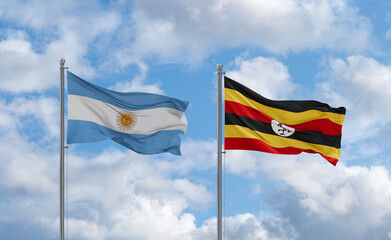 Uganda and Argentina flags, country relationship concept