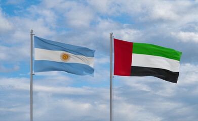 UAE and Argentina flags, country relationship concept