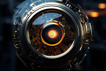 Fototapeta na wymiar Bionic or robotic eye. Advanced technology and surveillance concept composition.