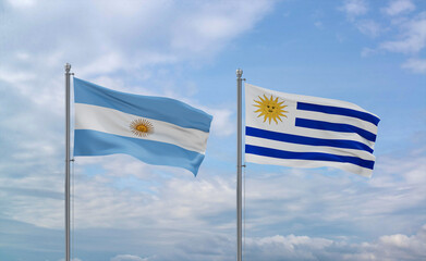 Uruguay and Argentina flags, country relationship concept