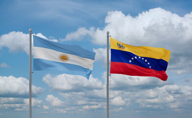 Venezuela and Argentina flags, country relationship concept