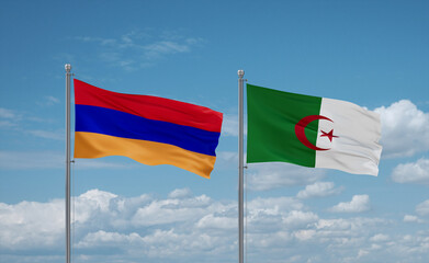 Armenia and Algeria national flags, country relationship concept