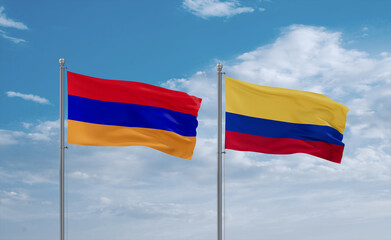 Colombia and Armenia flags, country relationship concept
