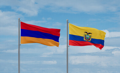 Ecuador and Armenia flags, country relationship concept