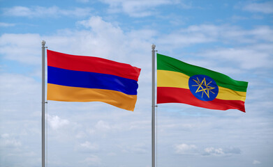Ethiopia and Armenia flags, country relationship concept