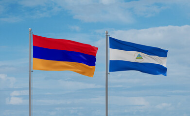 Nicaragua and Armenia flags, country relationship concept