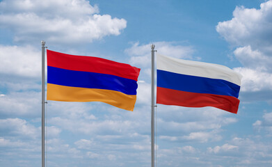 Russia and Armenia flags, country relationship concept